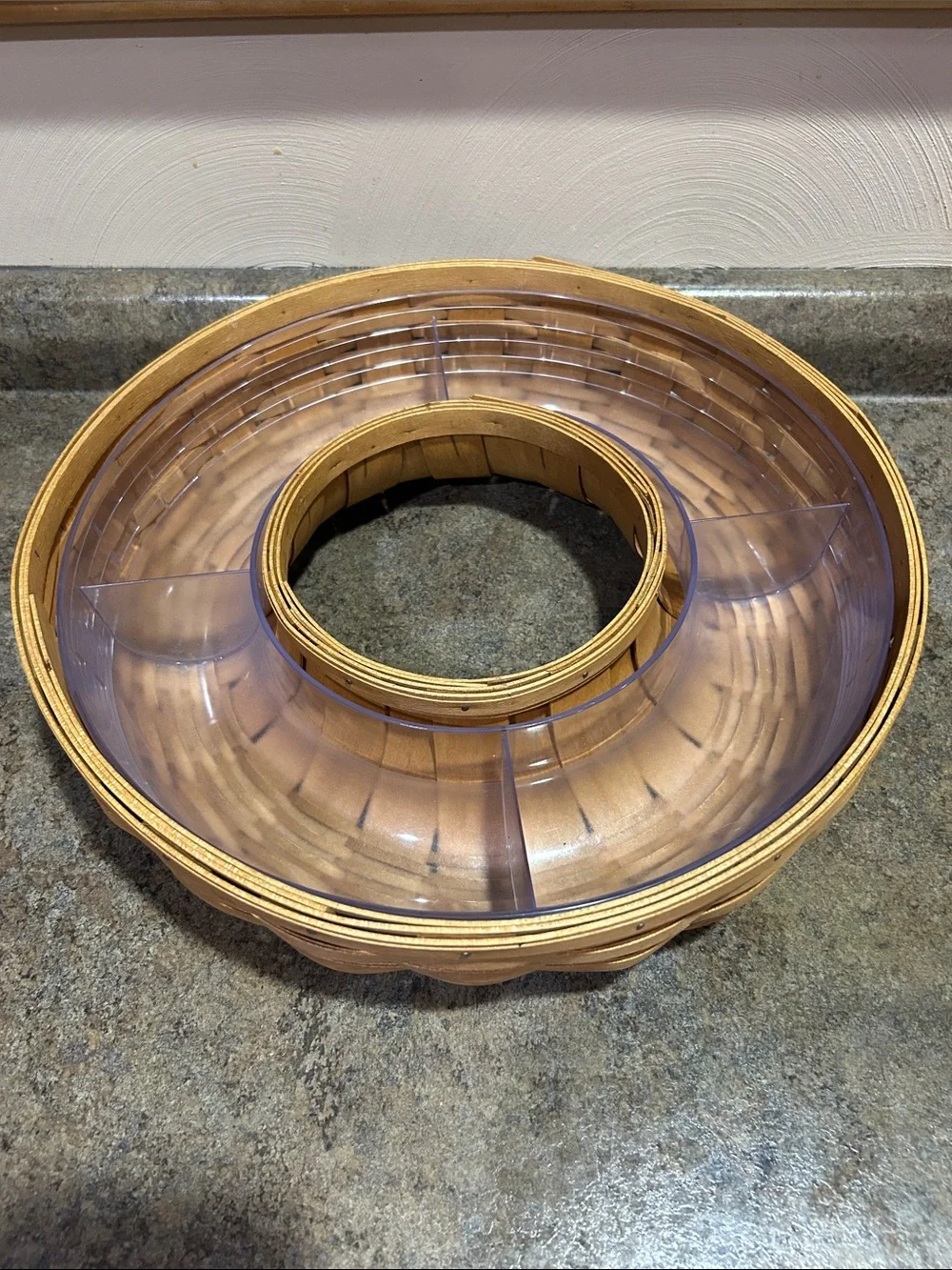 Longaberger Tan and Clear Plastic Divided Serving Basket